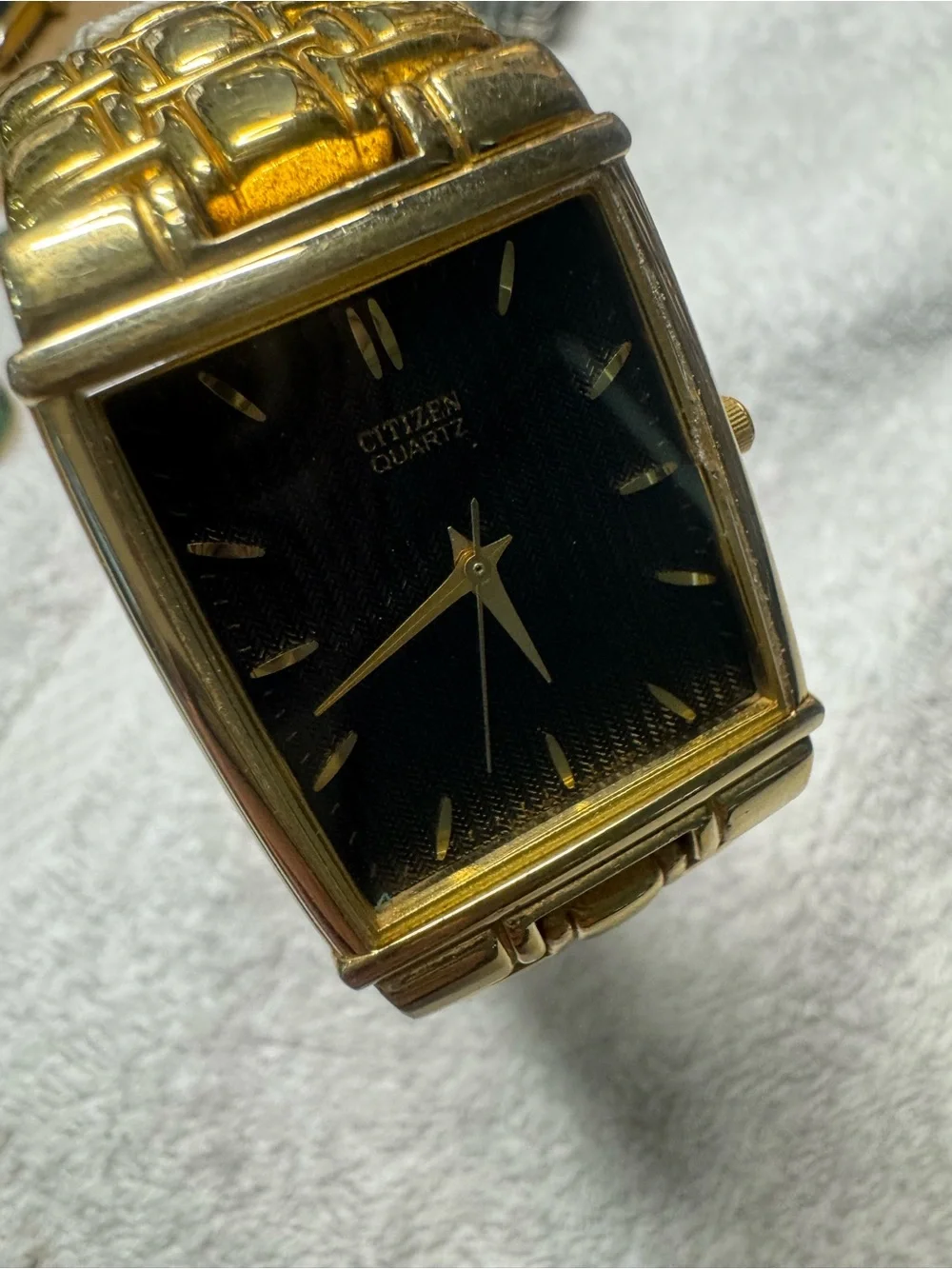 Citizen Gold-Tone Rectangular Watch with Black Dial